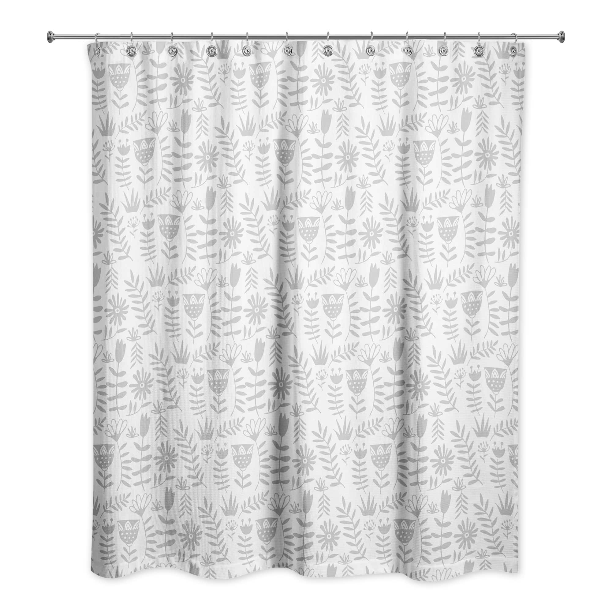 Mod Gray Florals 71" x 74" Shower Curtain